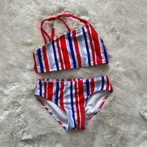 Cat & Jack Red, White, Blue Vertical Striped Two Piece Swimsuit